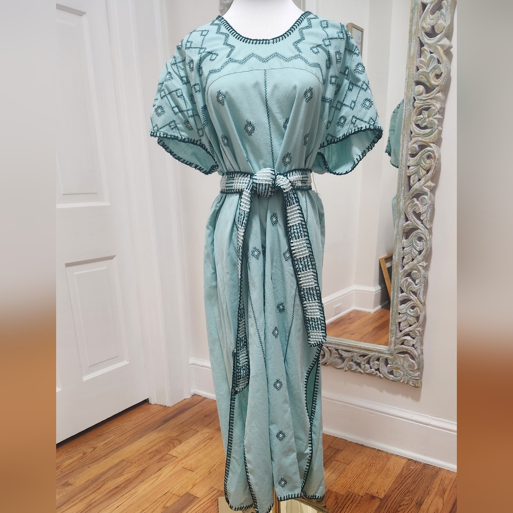 Zara Embroidered Linen Caftan Tunic Dress
